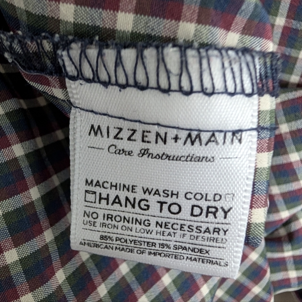 Mizzen+Main Shirt Med Standard Fit Performance Button Up Long Sleeve Men Plaid - Picture 4 of 8